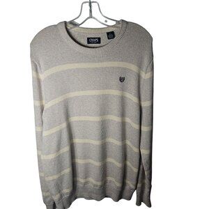 Chaps Mens Medium Striped Crew Neck Sweater Beige & Cream